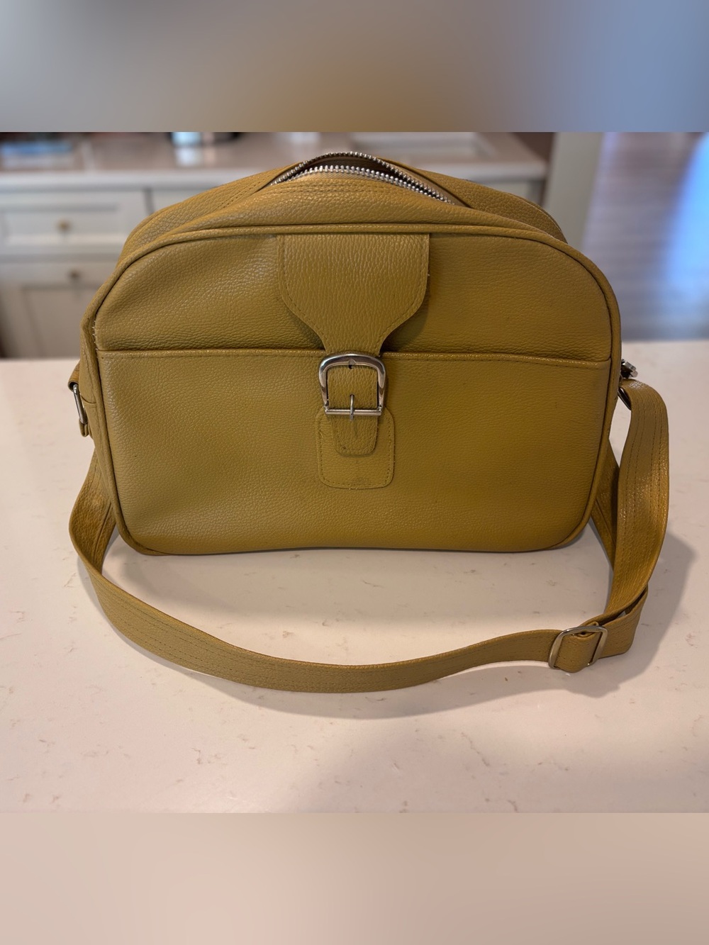 Samsonite Mustard Yellow Pebbled Leather Crossbody Bag
